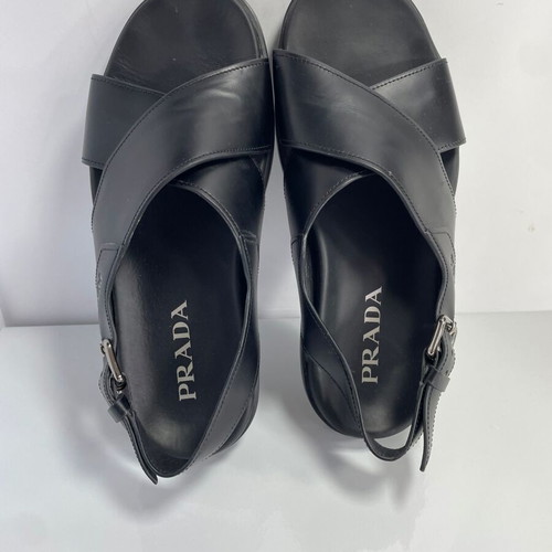 Prada men leather sandals like new, black, size 41