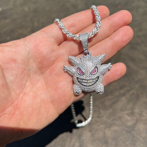 Pokemon Gengar Iced Out Chain set like new in purple amethyst and clear white