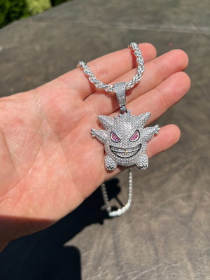 Pokemon Gengar Iced Out Chain set like new in purple amethyst and clear white