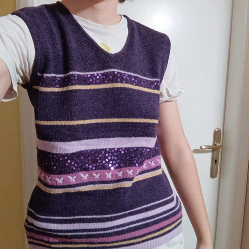 Wool vest purple used with embroidered sequins and striped pattern