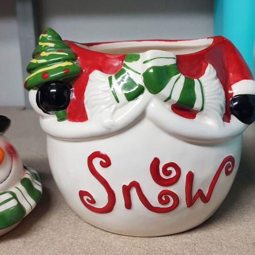 Christmas storage jar snowman design like new