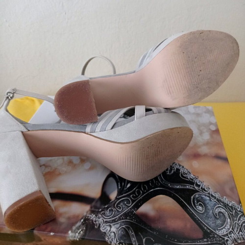 High-heeled sandals used, gray, size 37, 10cm heel