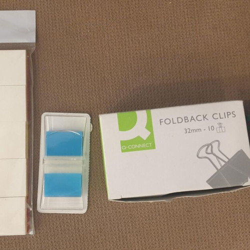 Stationery set new with paper clips foldback clips sticky notes