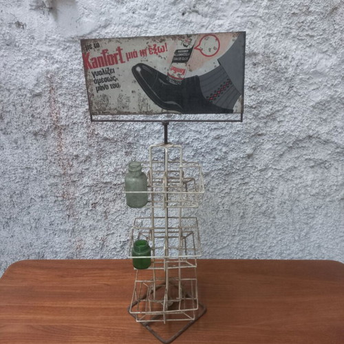 Kanfort advertising stand with tin sign used, rusty marks