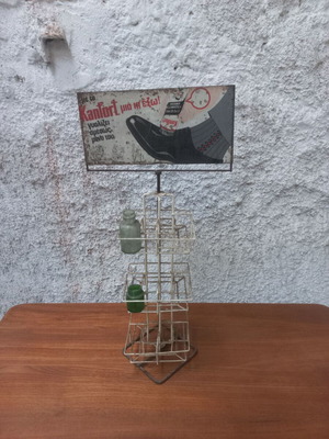 Kanfort advertising stand with tin sign used, rusty marks
