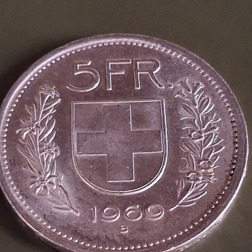 Switzerland 5 Francs 1969 B silver coin used, 835‰ silver