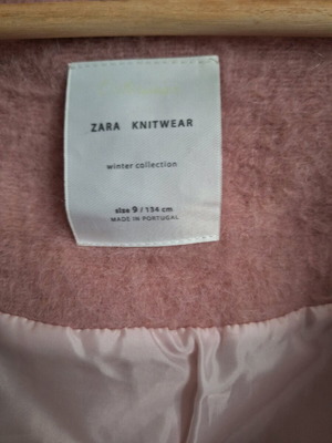 Zara coat girl 9 years 134 cm used, pink with hood and pockets
