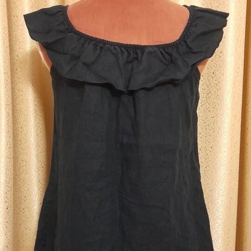 Selestino Linen Blouse With Ruffles Navy Blue New