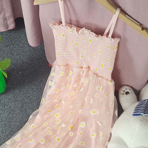 Mesh dress with straps, new, pleated retro summer style