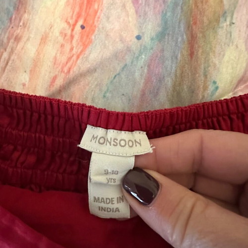 Monsoon girls' skirt red like new with golden embroidery
