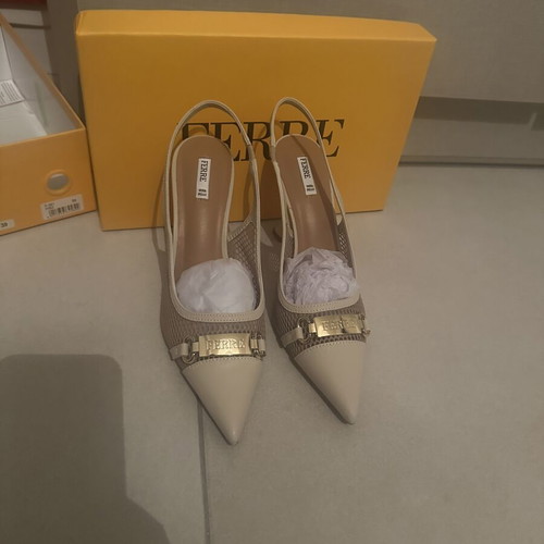 FERRE slingback pumps with mesh and gold buckle, size 39