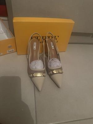 FERRE slingback pumps with mesh and gold buckle, size 39