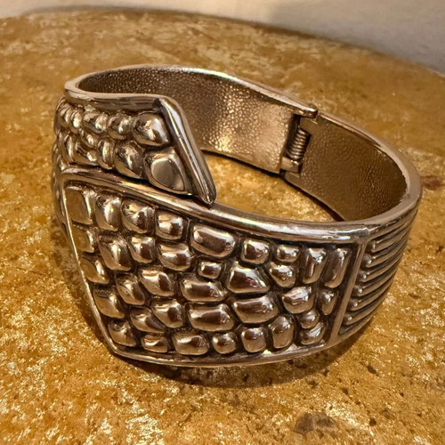 Faux Metal Bracelet used, wide silver color bangle 5.8cm diameter