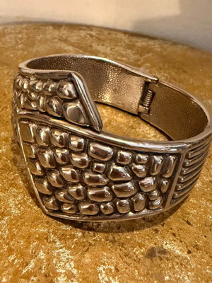 Faux Metal Bracelet used, wide silver color bangle 5.8cm diameter