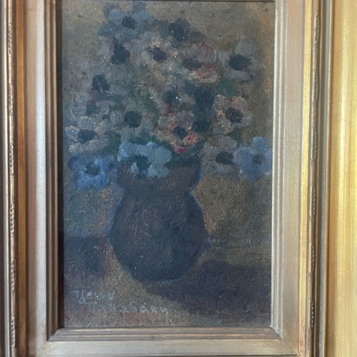 Oil painting on canvas Vase with flowers by Jenny Papadaki with carved frame