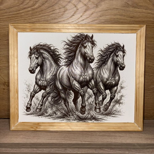 Laser engraved painting with lacquered wooden frame