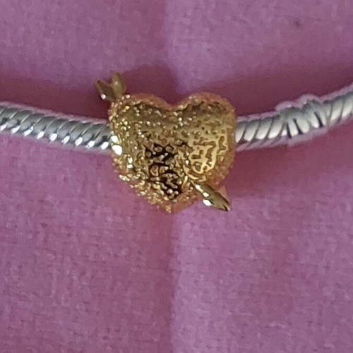 Charm heart with arrow new, gold hammered A.L.E.