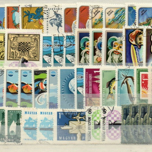 Hungary stamp collection used, 10 cards with large thematic stamps