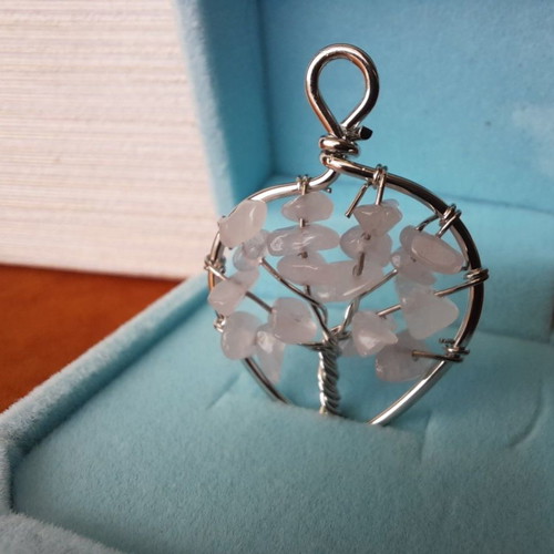 Tree of Life pendant with natural quartz crystal new