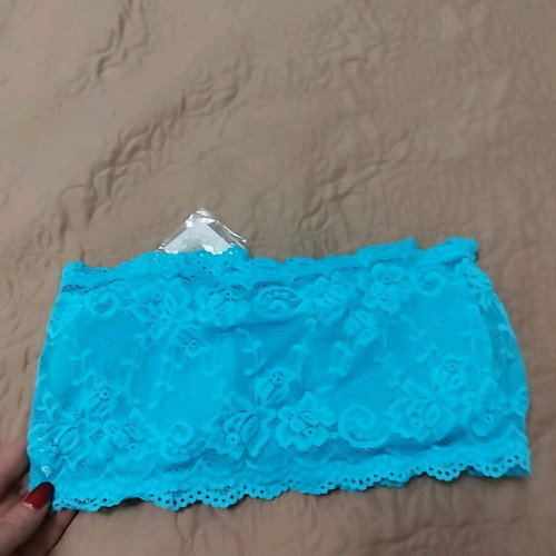 Turquoise lace strapless underwear new, size Small