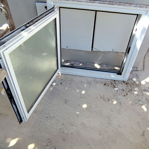 Aluminum window used, 73.5cm x 69cm, white, double glazed, ALUMIL