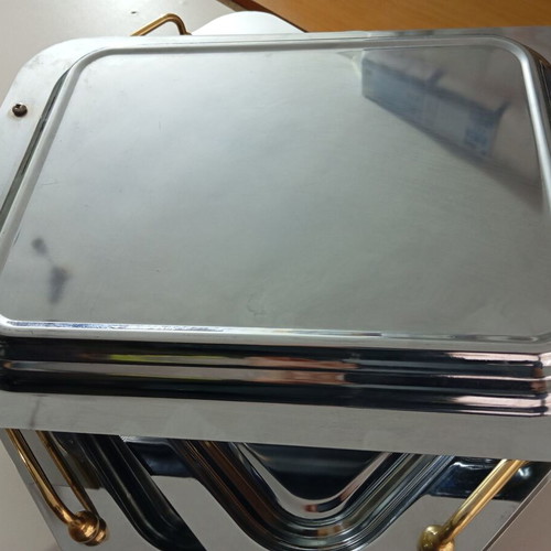 Serving trays like new, pack of 8, inox with gold handles 31x42 cm