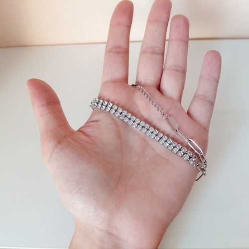 Stainless Steel Tennis Bracelet new with zirconia, adjustable 11-22 cm