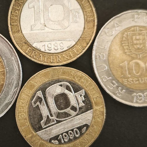 Set of 4 bi-metallic Europe coins before Euro