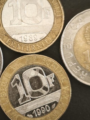 Set of 4 bi-metallic Europe coins before Euro