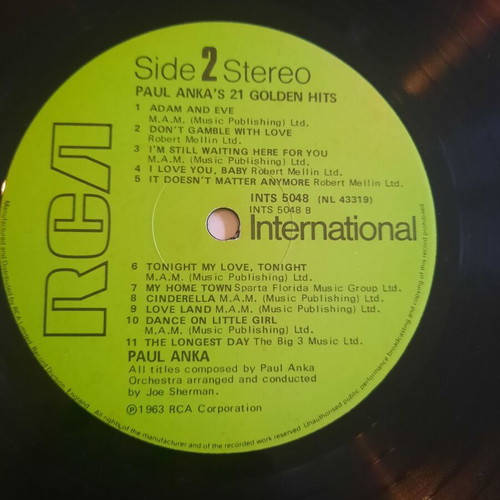 Paul Anka 21 Golden Hits βινύλιο μεταχειρισμένο, pop