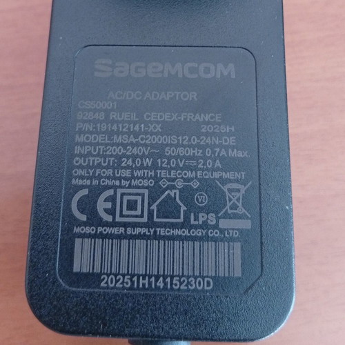 Sagemcom Power Supply 12V 2A 24W like new for Router Modem