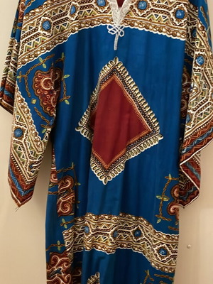 Καφτάνι καινούργιο μπλε με καφέ σχέδια βαμβακερό