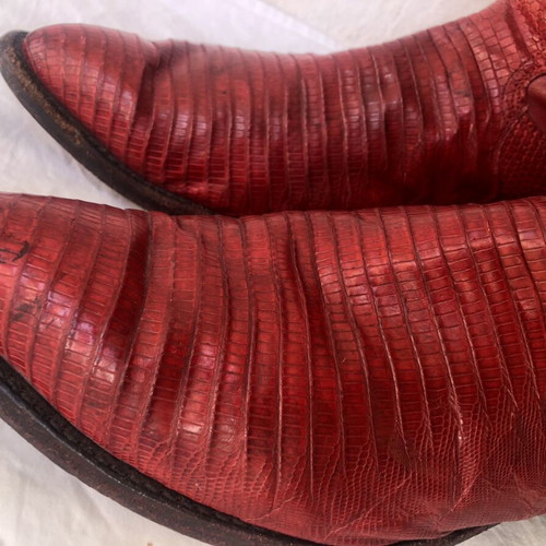Justin Teju Lizard Cowboy Boots used, size 10.5D, red leather