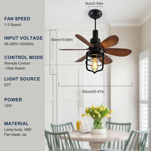 Ceiling lamp with fan and remote control new, E27 socket