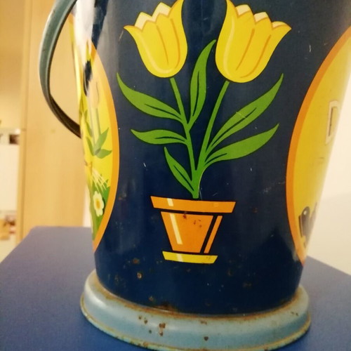 Vintage children's metal bucket used, colorful