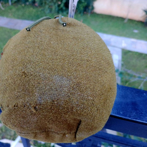 Old Greek Army Canteen used, aluminum with wool felt, 1950