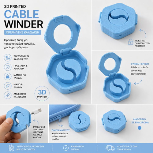 Cable Winder 3D Printed new, blue