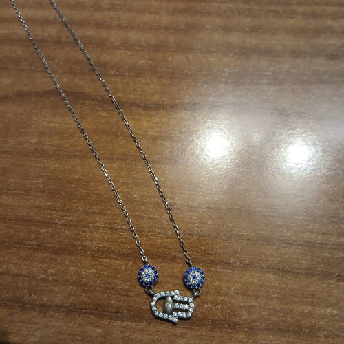 Hamsa Hand Silver Necklace with Blue and White Zircon Stones new