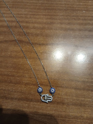 Hamsa Hand Silver Necklace with Blue and White Zircon Stones new