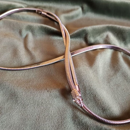 Vintage metal snake belt silver with iridescent hues, like new