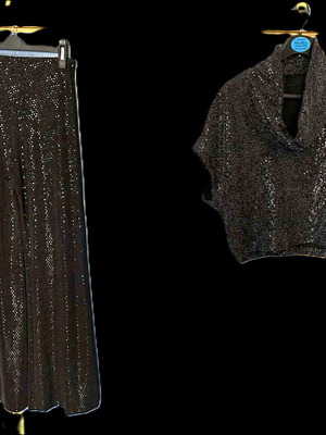 Evening set pants with blouse like new, black with sequins