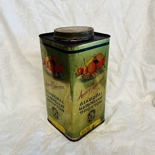 Cypriot Tin Box Used Vintage Collectible from 1960 with Stopper