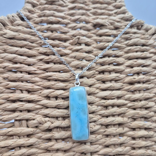 Larimar Silver 925 Necklace with Stainless Steel Chain new