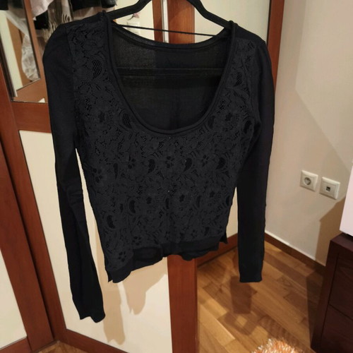Black blouse with lace back, like new, size S