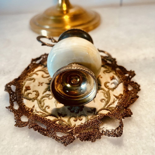 Collectible mini amphorae set of 2 used, onyx and bronze, 8cm