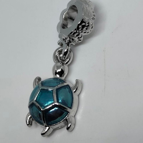 Silver Turtle Pendant Charm with Blue Enamel like new