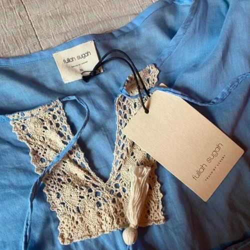 Cotton Kaftan Fullah Sugah new, size XL, beige and blue