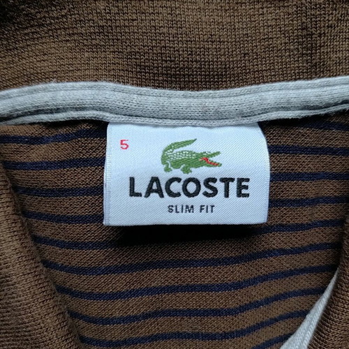 Lacoste long-sleeve polo shirt size L like new, slim fit, blue and brown