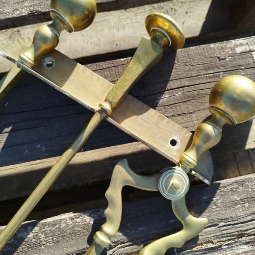 Antique Victorian Style Solid Brass Fireplace Set used