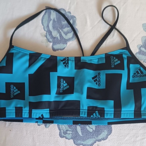Adidas Logo Graphic Bikini sports bra, blue and black, size M
